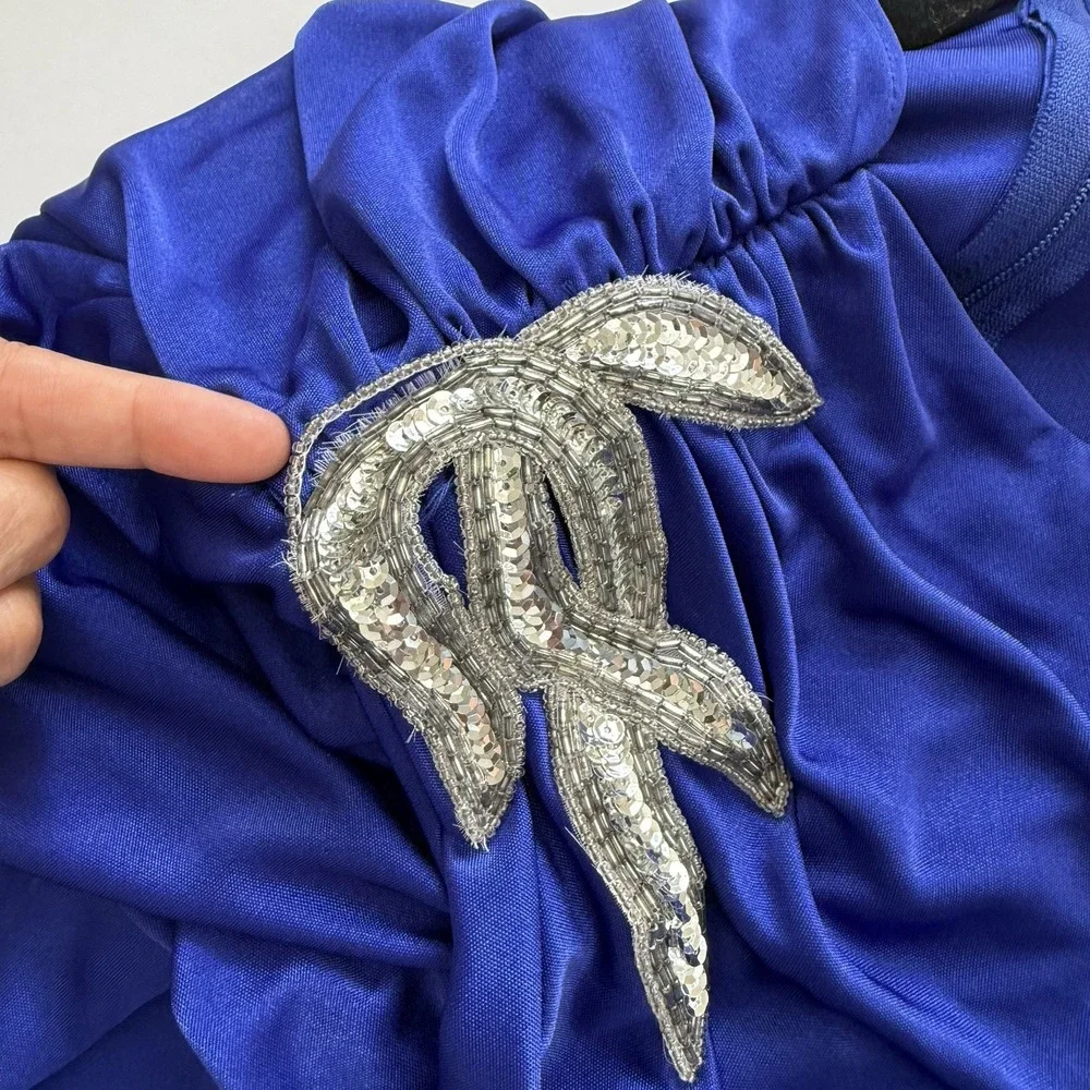 Vintage 80's Women Abby Kent Cocktail Dress Ruched Blue Size 8 Sequins Sequins‎